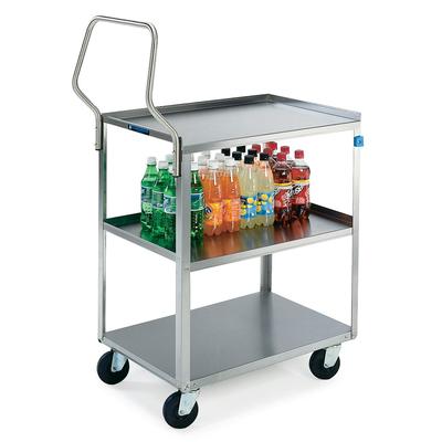 Lakeside 4311 3 Level Stainless Utility Cart w/ 300 lb Capacity, Raised Ledges, Silver