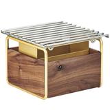 Cal-Mil 3711-46 Mid-Century 12" Square Chafer Grill w/ Fuel Holder, Walnut/Brass, Windguard Base, Removable Grill, Gold