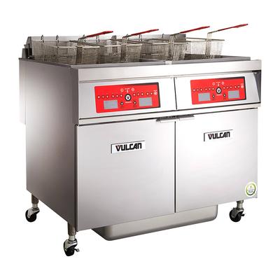 Vulcan 3VK45AF NG Commercial Gas Fryer - (3) 50 lb Vats, Floor Model, Natural Gas, Solid State Analog Controls, KleenScreen Filtration, Stainless Steel, Gas Type: NG