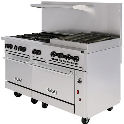 Vulcan 60SS-6B24CBN 60" 6 Burner Commercial Gas Range w/ Charbroiler & 2 Standard Ovens, Natural Gas, 24" Charbroiler, Stainless Steel, Gas Type: NG