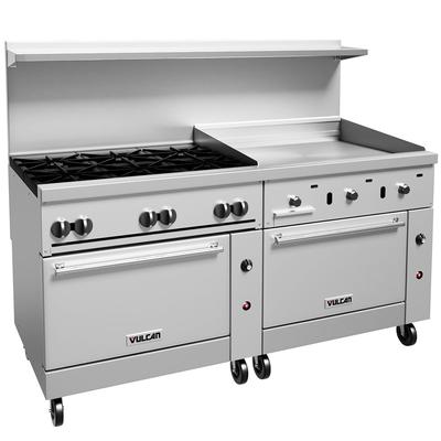 Vulcan 72SC-6B36GT LP 72" 6 Burner Commercial Gas Range w/ Griddle, 1 Standard Oven, & 1 Convection Oven, Liquid Propane, 36" Thermostatic Griddle, 1 Convection Oven & 1 Standard Oven, Stainless Steel, Gas Type: LP