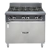 Vulcan V6B36B 36" 6 Burner Commercial Gas Range w/ Storage Base, Natural Gas, 6 Burners, Cabinet Base, Stainless Steel, Gas Type: NG