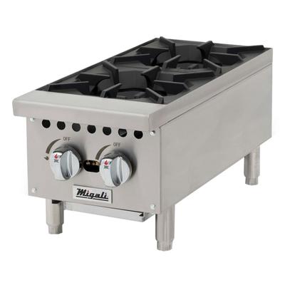 Migali C-HP-2B-12 12" Gas Hotplate w/ 2 Burners & Manual Controls, Convertible, Stainless Steel, Gas Type: LP