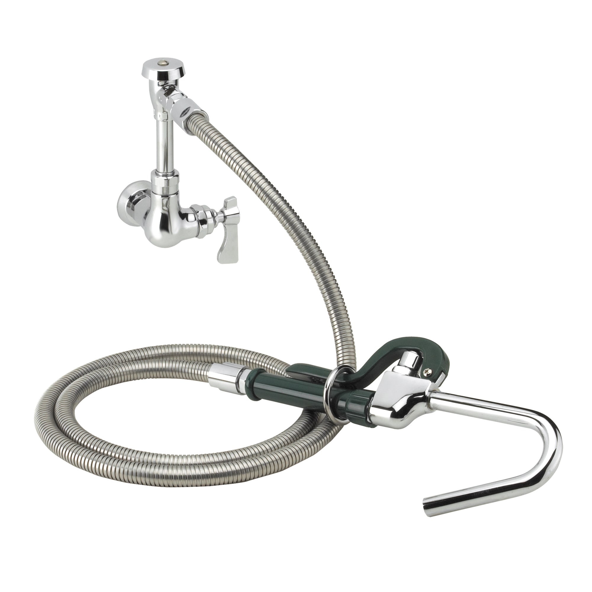Krowne 20-101L Wall Mount Pot Filler Faucet w/ 72" Hose & Hook Nozzle, Stainless Steel