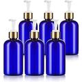 Cobalt Blue 8 Oz Round PET Plastic Bottles (BPA Free) With Pump (6 Pack)