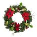 Decorated Red and Green Poinsettia and Pine Artificial Christmas Wreath 24-inch Unlit - 24"
