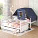 Twin Over Twin Bunk Bed Wood Bed with Drawers, White+Blue Tent