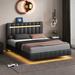 Full/Queen Upholstered Platform Bed with LED Lights, Floating Bed Frame with USB Charging and Headboard, Modern LED Bed Frame