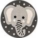 Hauteloom Kids Room Nursery Round Area Rug - Outdoor Patio Safe - Animal Baby Elephant Playroom Carpet - Beige Gray Black Cream - 5 3