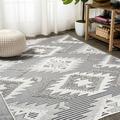 JONATHAN Y JONATHAN Y Duwun High-Low Pile Neutral Diamond Kilim Indoor/Outdoor Area Rug 4 X 6 - Gray/White/Black