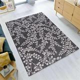 3 ft. 3 ft. x 5 ft. Gemini Indoor & Outdoor Dual Face Gray with Leaves & Beige & Ivory Diamonds Rectangle Area Rug