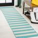 Negril Two-Tone Wide Stripe Aqua/Cream 2 ft. x 8 ft. Indoor/Outdoor Runner Rug