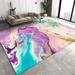 Modern Colorful Marble Living Room Rug Chic Watercolor Texture Floor Carpet Fade Resistant Non-Shedding Pet Friendly Soft Non Slip Rugs For Indoor Outdoor Family Bedside 5 3 x 6 7