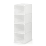 4 Pack Stackable Shoe Storage Boxs Foldable Clear Sneaker Display Box Foldable Shoe Box pp Material Stackable Storage Bins White X-Large 14.37x11.22x33.26 inches