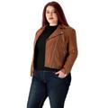 URBAN 5884 Plus Size MIKA Damen Lederjacke, Herbstjacke aus weichem und strapazierfähigem echtem Lammfell, Damenjacke im Biker-Stil für die kurvige Figur, Cognac, 52