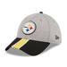 Men's New Era Heather Gray/Black Pittsburgh Steelers Striped 39THIRTY Flex Hat