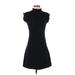 CAARA Casual Dress - A-Line High Neck Short sleeves: Black Solid Dresses - Women's Size X-Small