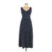 Puella Casual Dress - Midi V Neck Sleeveless: Blue Print Dresses - Women's Size Large Petite