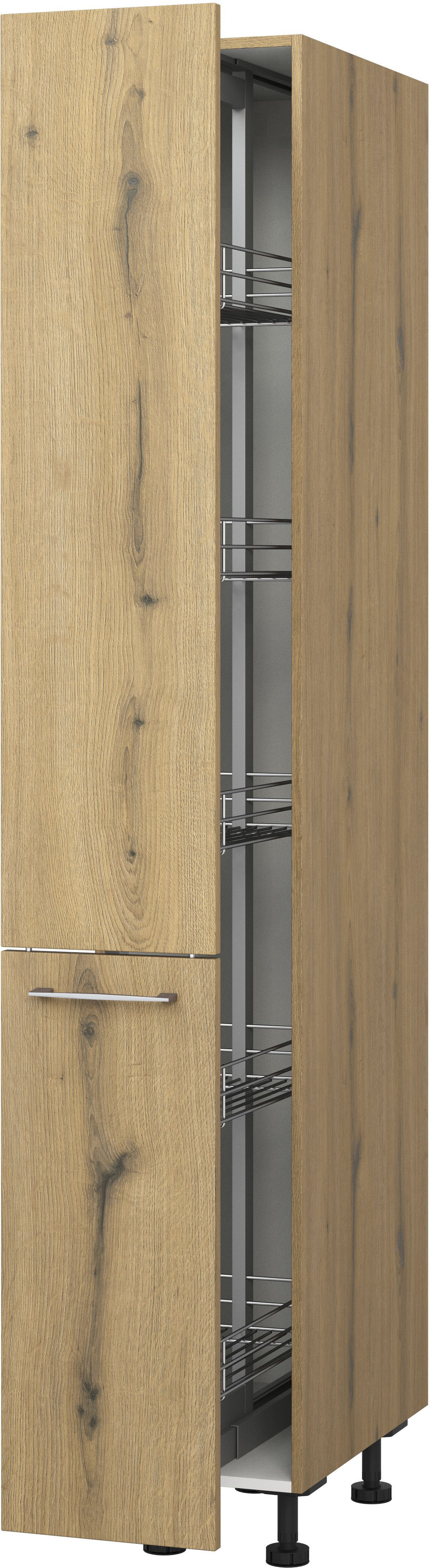 Apothekerschrank KOCHSTATION "KS-Trea SVAV30-195", braun (eiche astig), B:30cm H:195cm T:56cm, Schränke, Apothekerschrank, inklusive 5 verstellbarer Drahtkörbe, Höhe 195 cm, Breite 30 cm