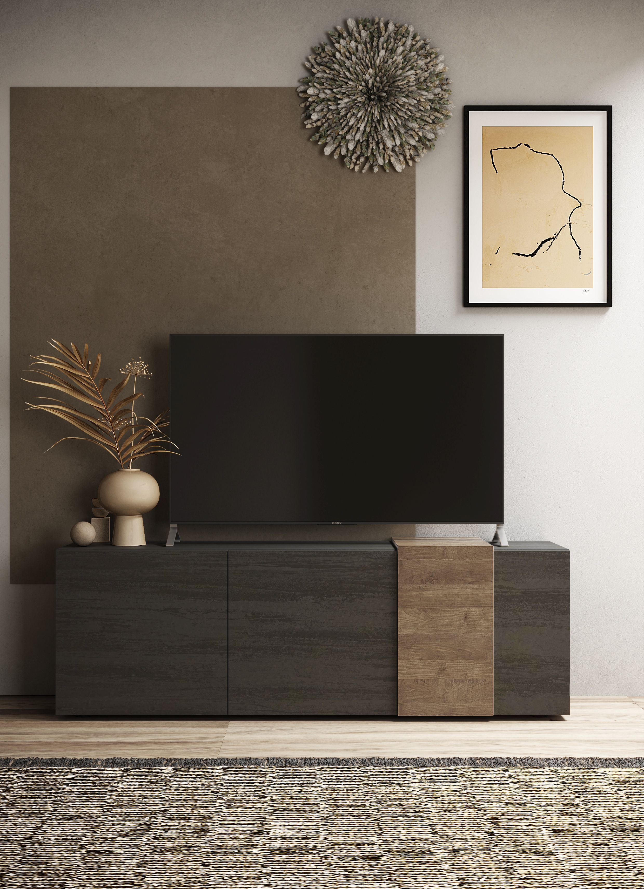 Lowboard INOSIGN "Venus, TV-Bank", grau (titanio, mercure nb holzstruktur), B:181cm H:59cm T:44cm, Sideboards, Breite 181 cm