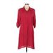 Simply Noelle Casual Dress - Mini Collared 3/4 sleeves: Burgundy Solid Dresses - Women's Size Large