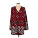 Charlotte Russe Casual Dress - Mini V-Neck Long sleeves: Burgundy Print Dresses - Women's Size Large - Print Wash