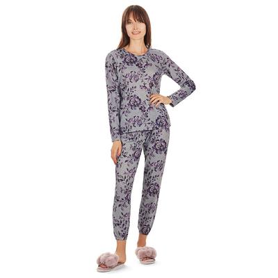 MeMoi Women's Hacci 2-Piece Pant Set (Size XL) Purple Blossom/Purple, Polyester,Spandex