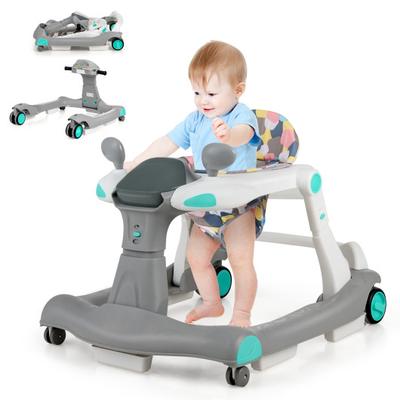 Costway 2-in-1 Foldable Activity Push Walker with Adjustable Height-Gray