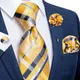 2023 New Classic Yellow Striped Plaid Silk Ties For Men Handkerchief Cufflinks Brooch Pin Wedding