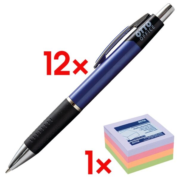 OTTO Office 12x Kugelschreiber »KS4« inkl. Haftnotiz Würfel »Harmony Farbmix« 75 x 75 mm blau Image