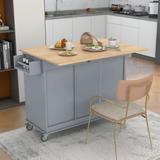 Rolling Kitchen Island with Drop Leaf, Movable Kitchen Carts on Wheels with Storage Cabinet, Island Table with Rack and Drawer