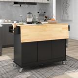 Rolling Kitchen Island with Drop Leaf, Movable Kitchen Carts on Wheels with Storage Cabinet, Island Table with Rack and Drawer