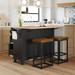 Farmhouse Kitchen Island Set with 2 Seatings & Storage Cabinet, 3 Piece Dining Table Set with Drop Leaf & Towel Rack, Black