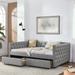 Button Copper Nail Full Daybed Sleeper Loveseat w/ 2 Drawers, Grey