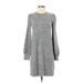 Lucky Brand Casual Dress - Sweater Dress High Neck 3/4 sleeves: Gray Dresses - Women's Size X-Small