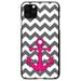 DistinctInk Case for iPhone 14 (6.1 Screen) - Custom Ultra Slim Thin Hard Black Plastic Cover - Grey White Pink Chevron Anchor - Nautical Anchor Design