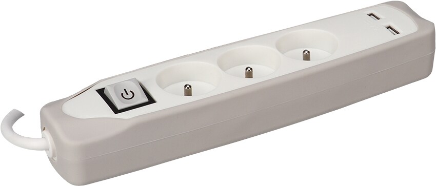 Generique Steckdosenleiste mit Schalter, 3 Steckdosen Typ E, 2 USB-Ladebuchsen, Kabel 1.5 m, 3G1.5, Innenbereich, Weiß Image