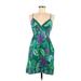 Guess Jeans Casual Dress - Mini Plunge Sleeveless: Teal Floral Dresses - Women's Size 9