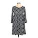 Casual Dress - A-Line Scoop Neck 3/4 sleeves: Black Plaid Dresses - Women's Size Large