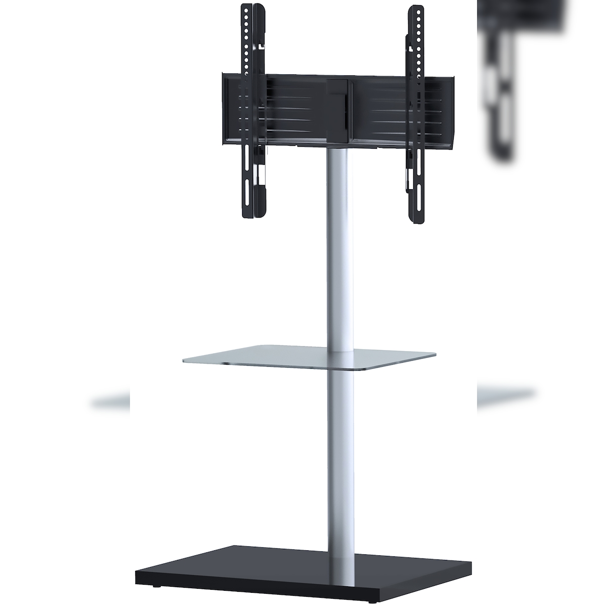 Ebuy24 Nalano Fernsehtisch mit 1 Glasregal und Glasfuss Silberfarbig, Schwarzglas. Image