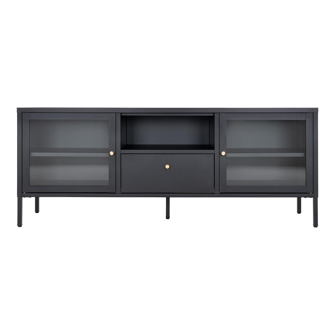 Ebuy24 Dalby TV Tisch 2 Glastüren, 1 Schublade, 1 Ablage schwarz. Image