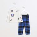 River Island Mini Boys Blue Graphic Check Pyjama Set