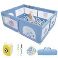 Baby Playpen 180x150cm Playpen for Babies and Toddlers, Ideal for Indoor and Outdoor Fun,Includes Soft,Breathable Mesh,50 Ball Pit Balls,4 Handles and a Ball Storage Basket,Blue