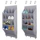 FENTEC Over Door Shoe Organiser, Over Door Storage 14 Pockets, 2 Pack Hanging Shoe Storage Door Shoe Rack Sturdy 600D Oxford Fabric with 3 Hooks for Space Saving, Heavy Duty, Grey