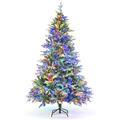 Garden Store Direct Lapland Fir Snow Flocked Covered Artificial Christmas Tree PE & PVC Mixed Tips, Hinged Branches, 4ft to 10ft (Multi-Coloured LED's, 8ft (240cm))