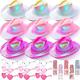 Coume 23 Pcs Holographic Cowboy Hat for Women with Heart Rimless Sunglasses Glitter Confetti for Disco Costume Party(Pink, White, Rose Red, Cute Style)