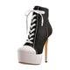 Feinlina Women's Fashion Round Toe Canvas Lace-up High Platform Stiletto Ankle Boots high heel boots, Black, 7 UK