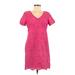 Talbots Casual Dress - Shift V Neck Short sleeves: Pink Print Dresses - Women's Size 8 Petite