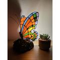 ENJOY Tiffany Butterfly Mini Night Light Table Lamp Orange Blue Stained Glass 10"H Glass/Plastic | 10 H x 6 W x 7 D in | Wayfair ET10005