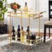 Everly Quinn Cart In Glamour Style - Gold Color Glass/Iron in Gray/Yellow | Wayfair 4046814E9B8D4D9DBA22B9A2527EFA05